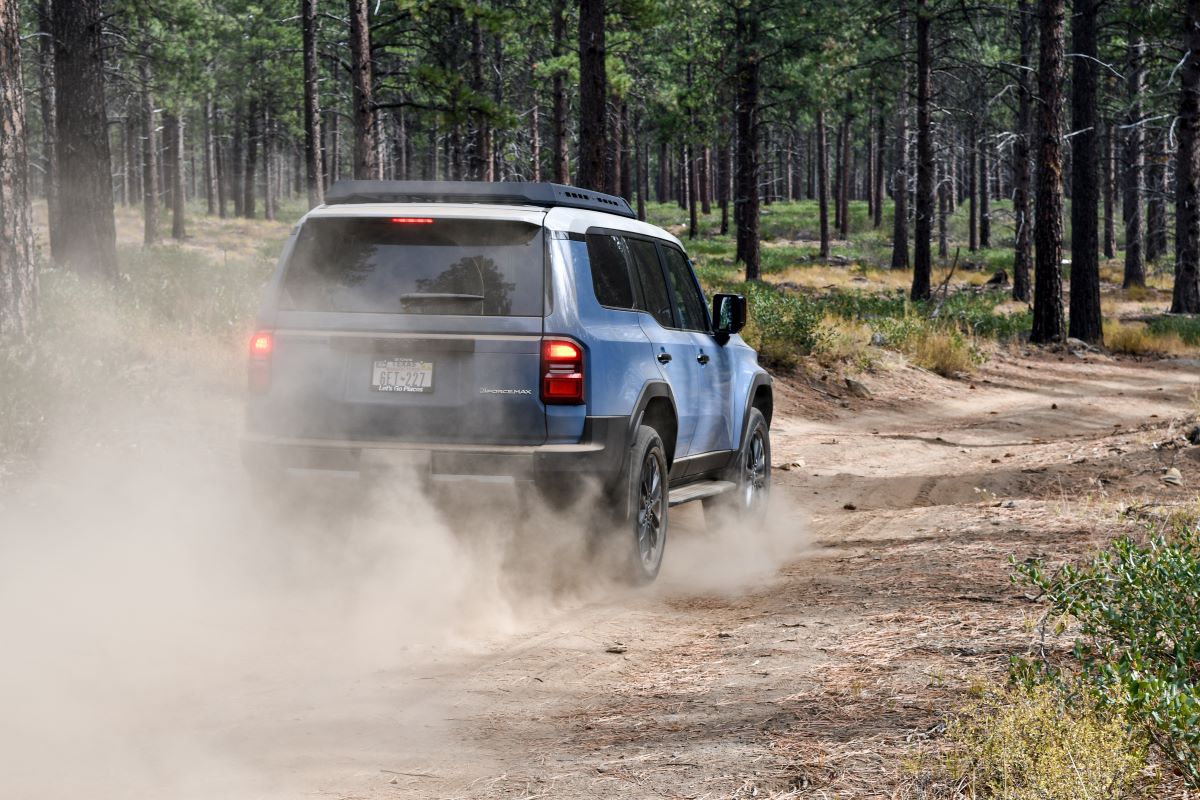 The rear end of a 2024 Toyota Land Cruiser off road